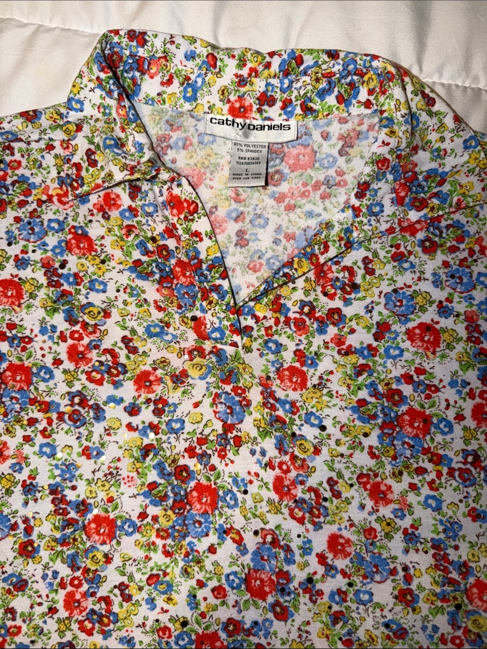 Cathy Daniels Floral Short Sleeve Polo - Red, Blue, Green, Cream